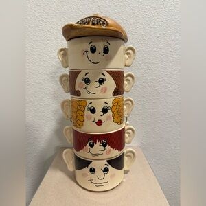 Vintage Soupers Stackable Face Mugs Set